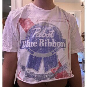 Pabst Blue Ribbon White Cropped T-Shirt Size Small